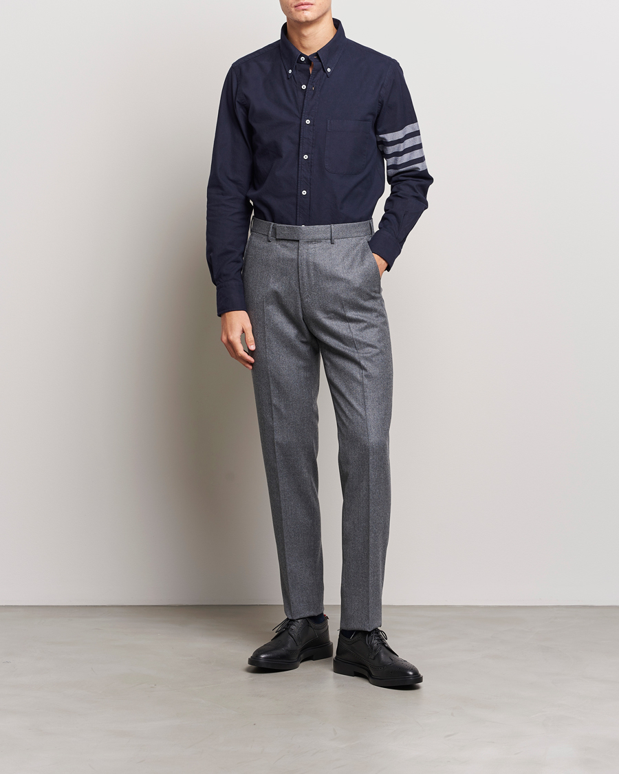 Men | Shirts | Thom Browne | 4 Bar Flannel Shirt Navy