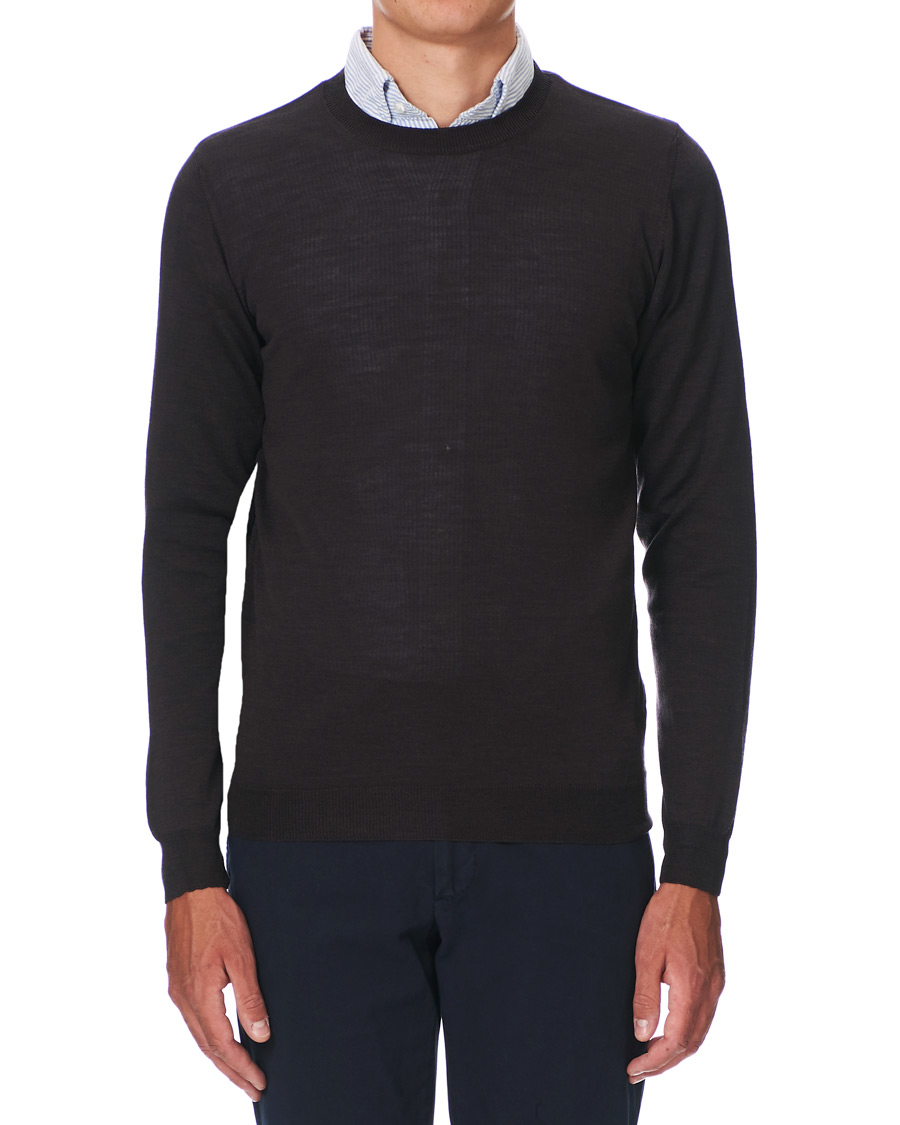 Men | Sweaters & Knitwear | Oscar Jacobson | Custer Extra Fine Merino Crew Neck Brown