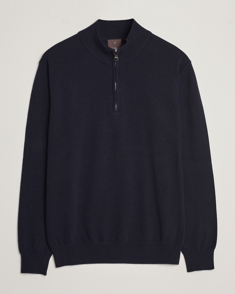 Men | Sweaters & Knitwear | Oscar Jacobson | Patton Wool/Cashmere Half Zip Navy