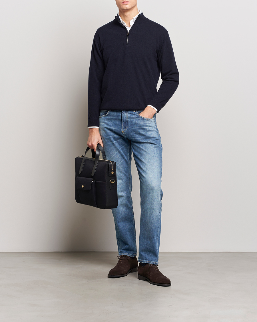 Men | Sweaters & Knitwear | Oscar Jacobson | Patton Wool/Cashmere Half Zip Navy