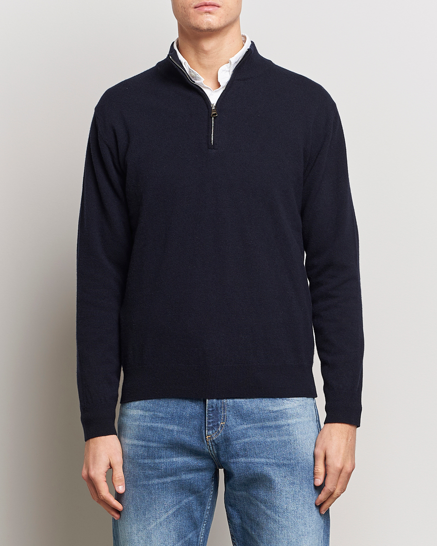 Men | Sweaters & Knitwear | Oscar Jacobson | Patton Wool/Cashmere Half Zip Navy