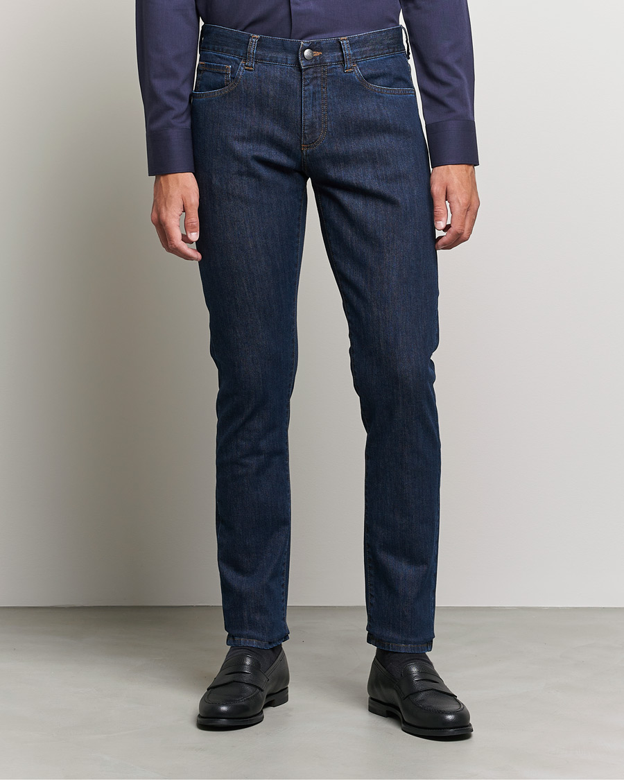 Men | Jeans | Canali | Slim Fit Stretch Jeans Dark Blue Wash