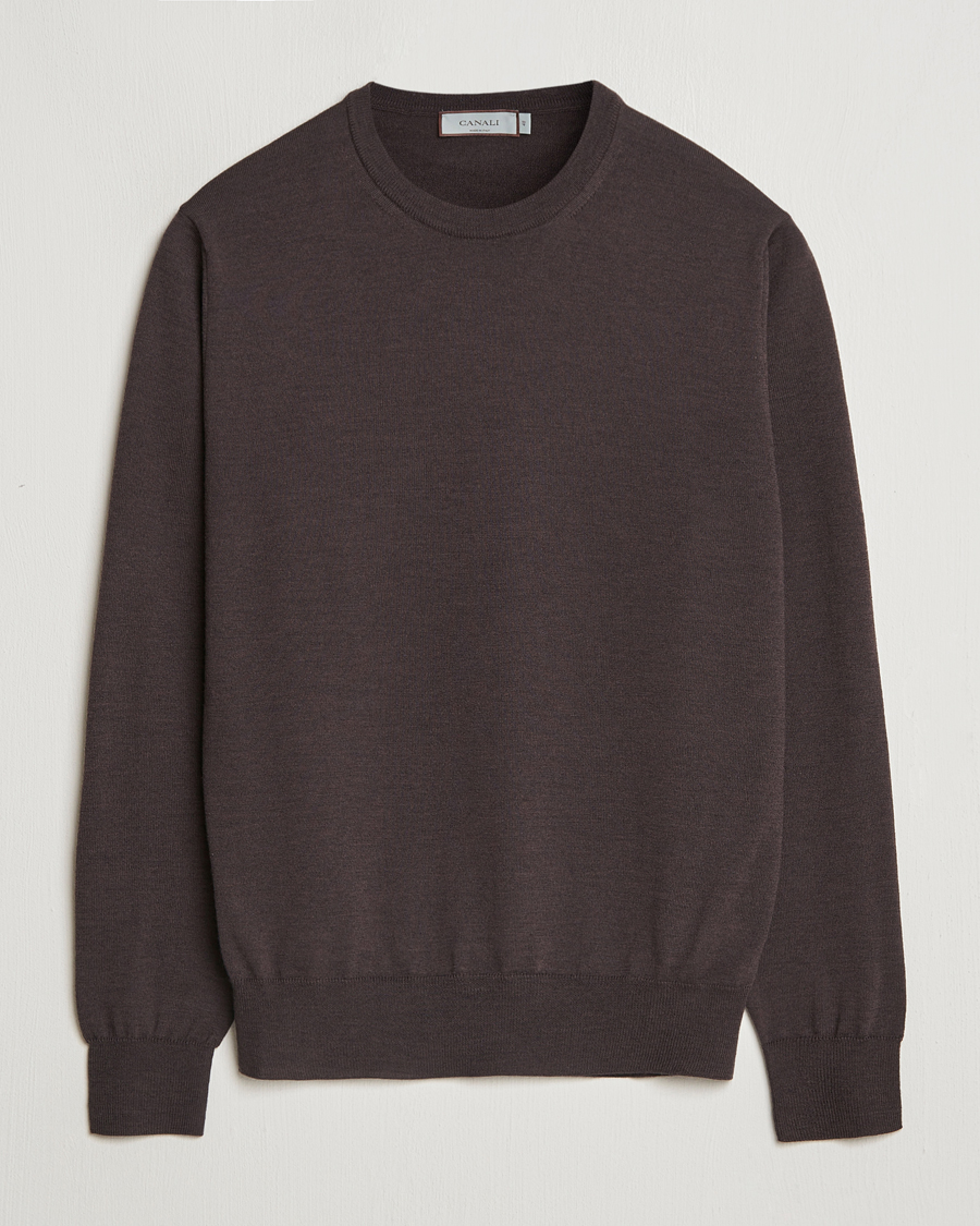 Men | Sweaters & Knitwear | Canali | Merino Wool Crew Neck Brown