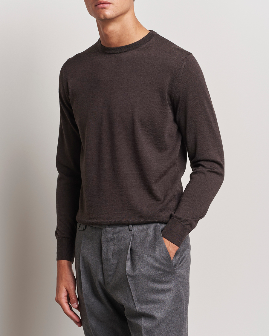 Men | Sweaters & Knitwear | Canali | Merino Wool Crew Neck Brown