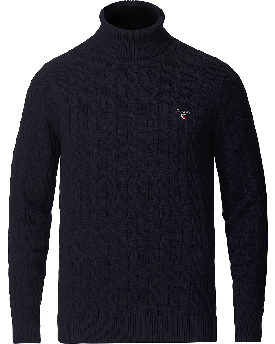 Men | Sweaters & Knitwear | GANT | Cotton Cable Turtleneck Evening Blue