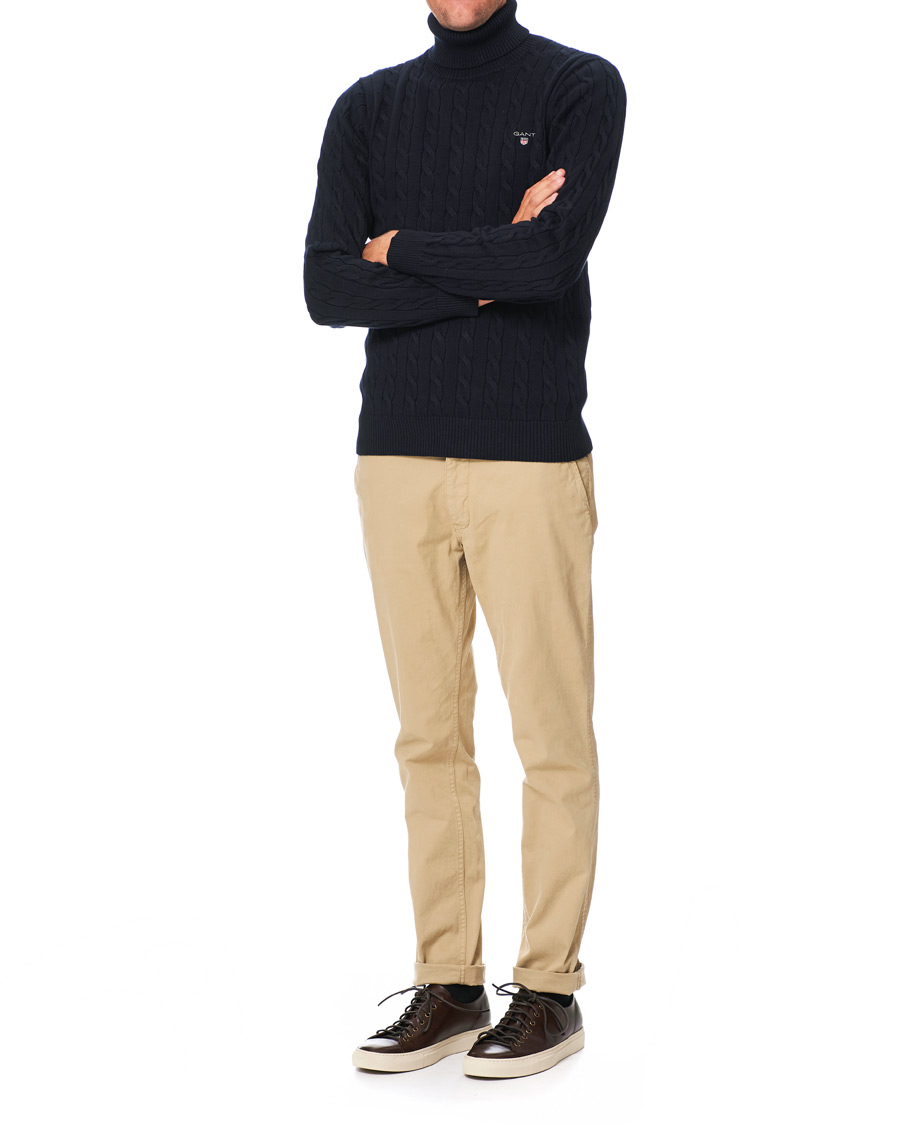 Men | Sweaters & Knitwear | GANT | Cotton Cable Turtleneck Evening Blue