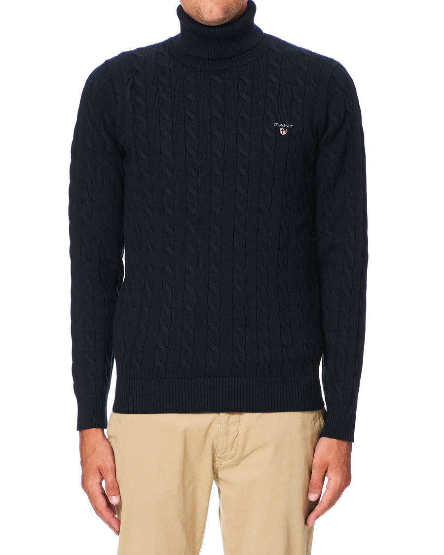 Men | Sweaters & Knitwear | GANT | Cotton Cable Turtleneck Evening Blue
