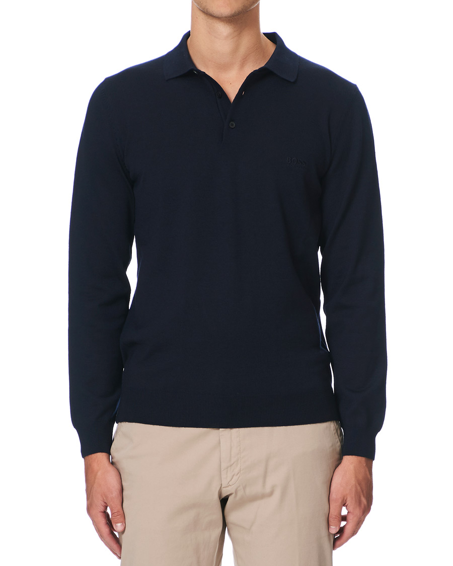 Men | Sweaters & Knitwear | BOSS BLACK | BOSS Bono Knitted Polo Dark Blue