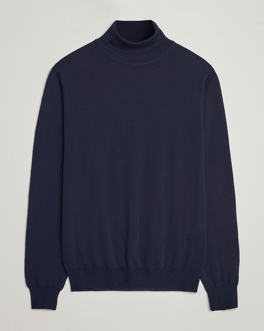 Men | Sweaters & Knitwear | Stenströms | Fine Merino Rollneck Navy