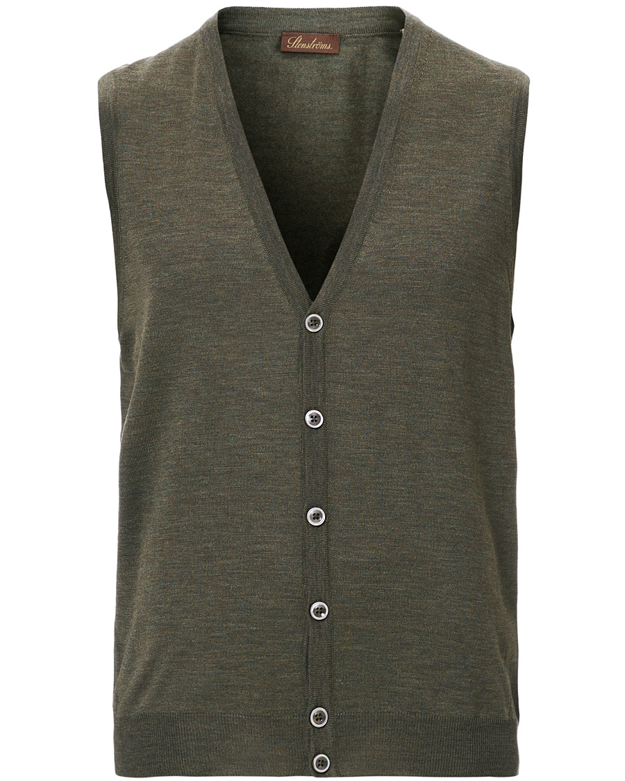 Men | Sweaters & Knitwear | Stenströms | Merino Slipover Green