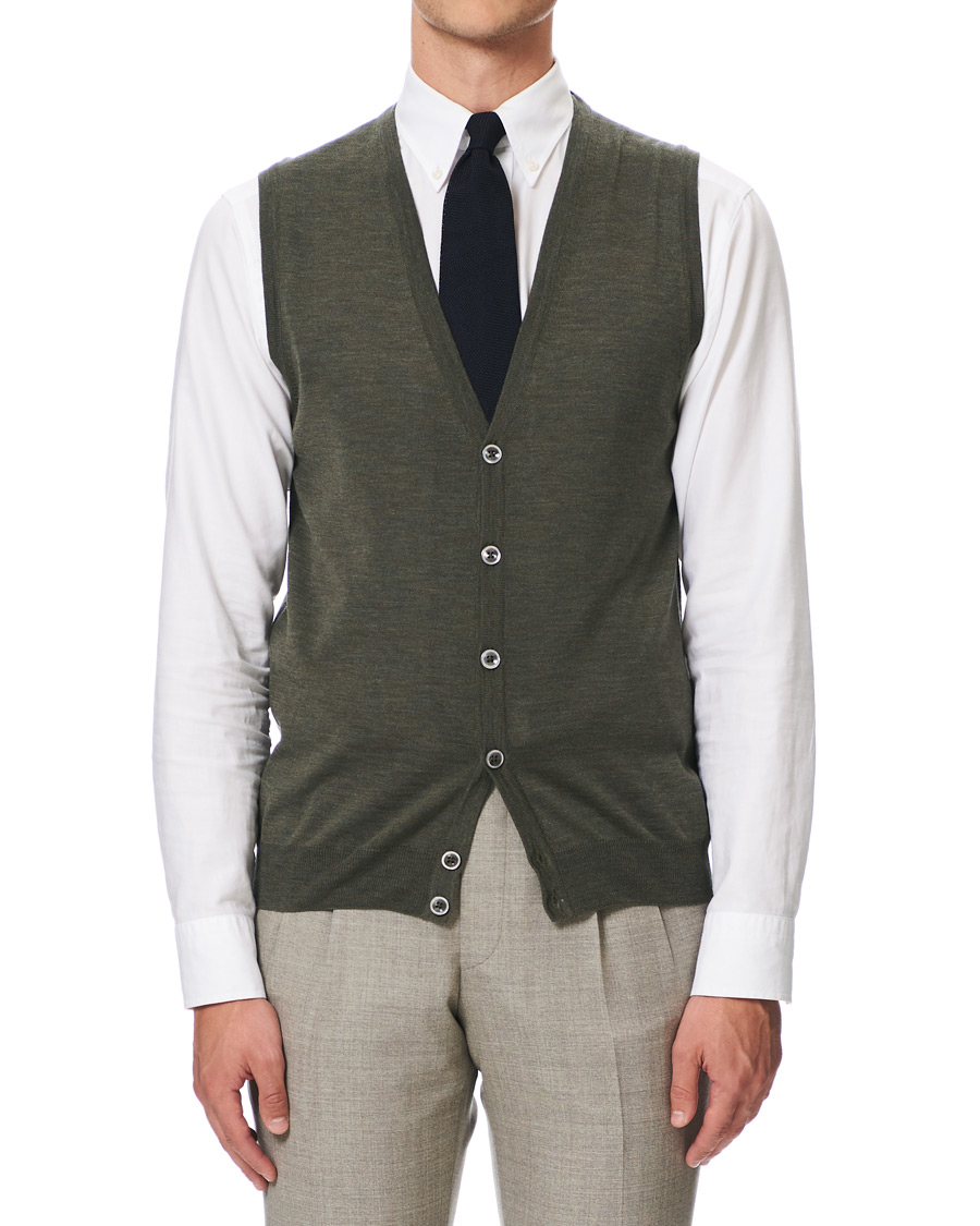 Men | Sweaters & Knitwear | Stenströms | Merino Slipover Green