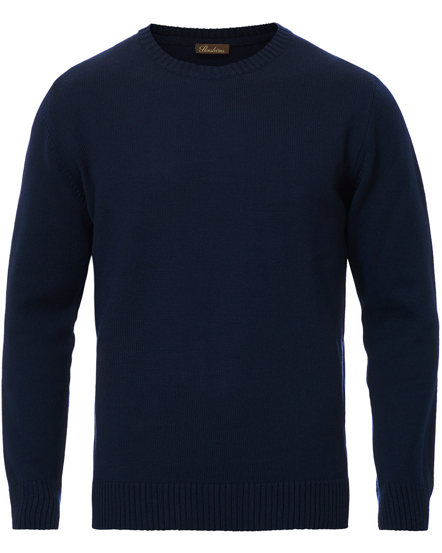 Men | Sweaters & Knitwear | Stenströms | Heavy Knitted Merino Crew Neck Navy