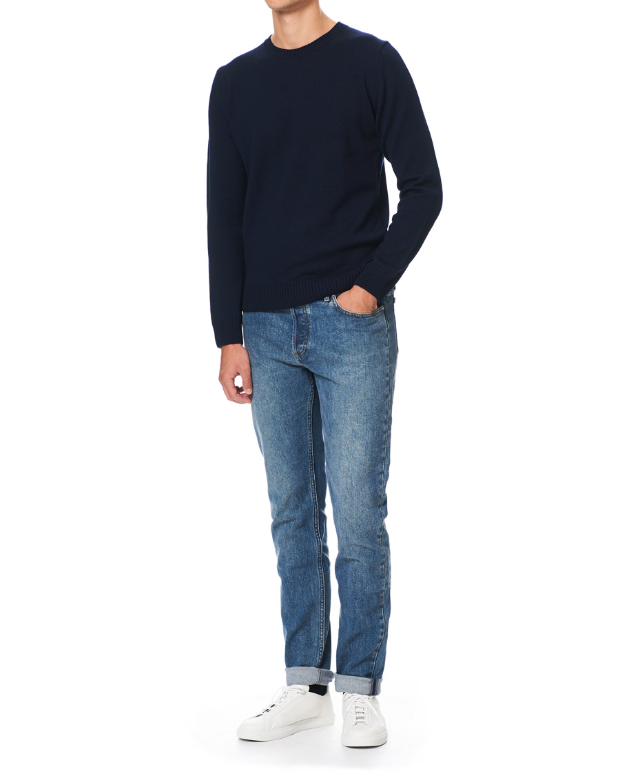 Men | Sweaters & Knitwear | Stenströms | Heavy Knitted Merino Crew Neck Navy