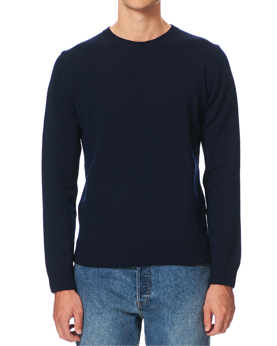 Men | Sweaters & Knitwear | Stenströms | Heavy Knitted Merino Crew Neck Navy