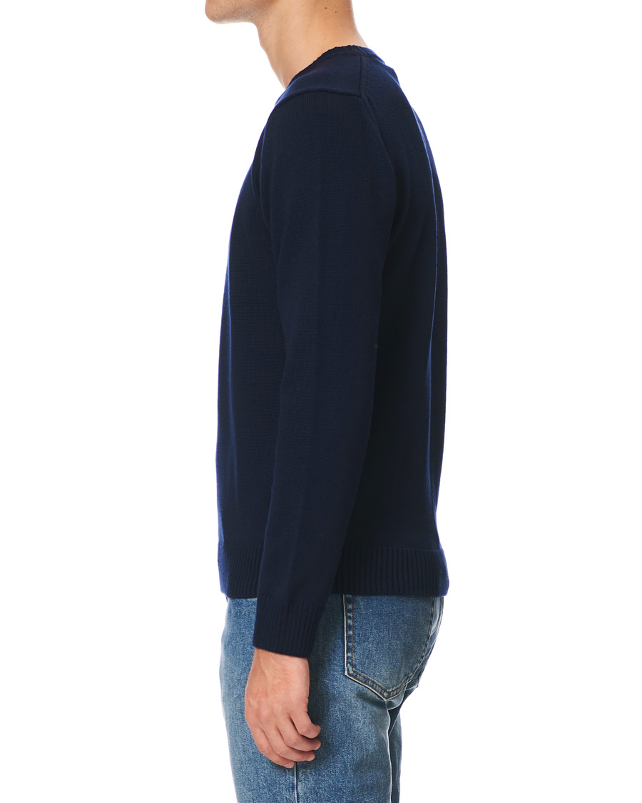 Men | Sweaters & Knitwear | Stenströms | Heavy Knitted Merino Crew Neck Navy