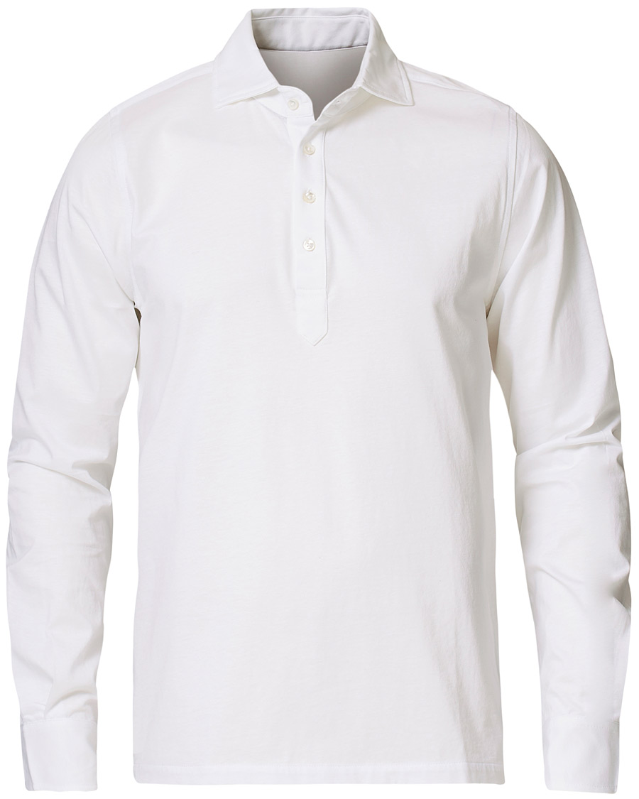 Men | Shirts | Stenströms | Cotton Popover Poloshirt White
