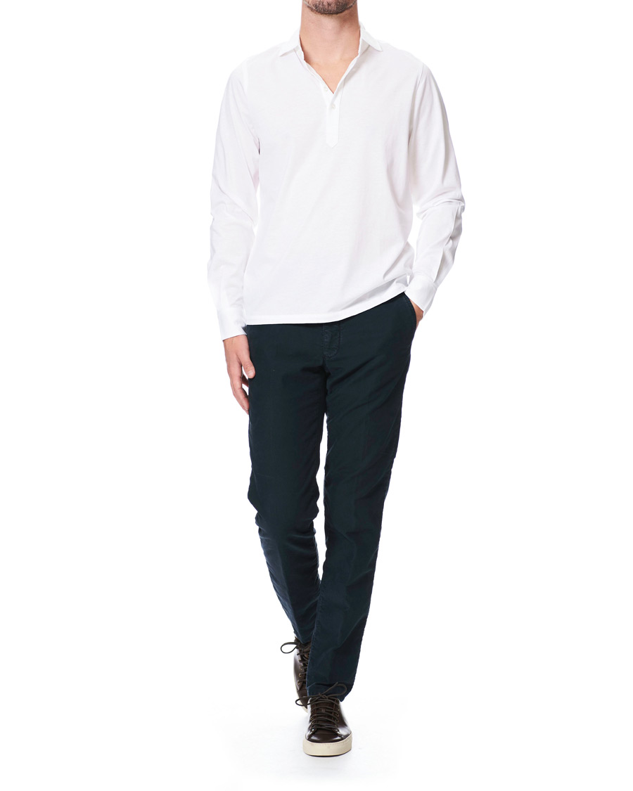 Men | Shirts | Stenströms | Cotton Popover Poloshirt White