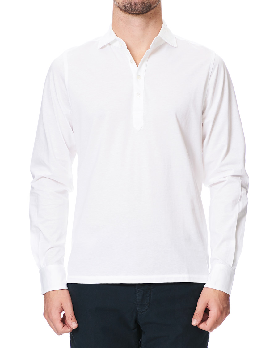 Men | Shirts | Stenströms | Cotton Popover Poloshirt White