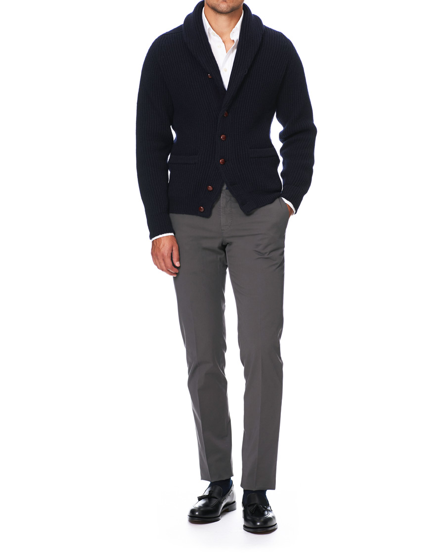 Men | Sweaters & Knitwear | Drake's | Shawl Collar Rib Cardigan Navy
