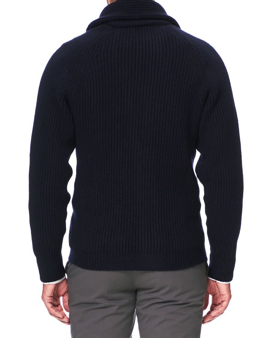 Men | Sweaters & Knitwear | Drake's | Shawl Collar Rib Cardigan Navy