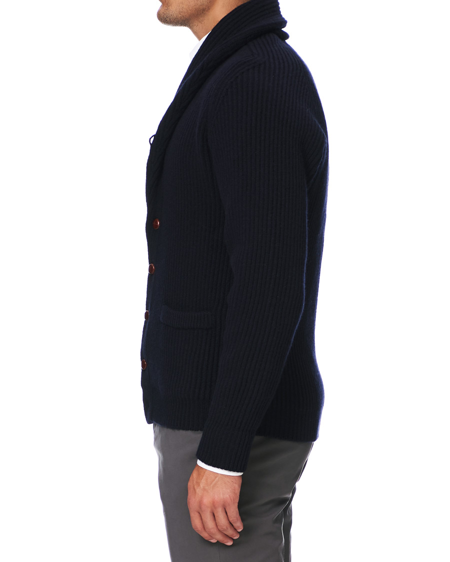 Men | Sweaters & Knitwear | Drake's | Shawl Collar Rib Cardigan Navy