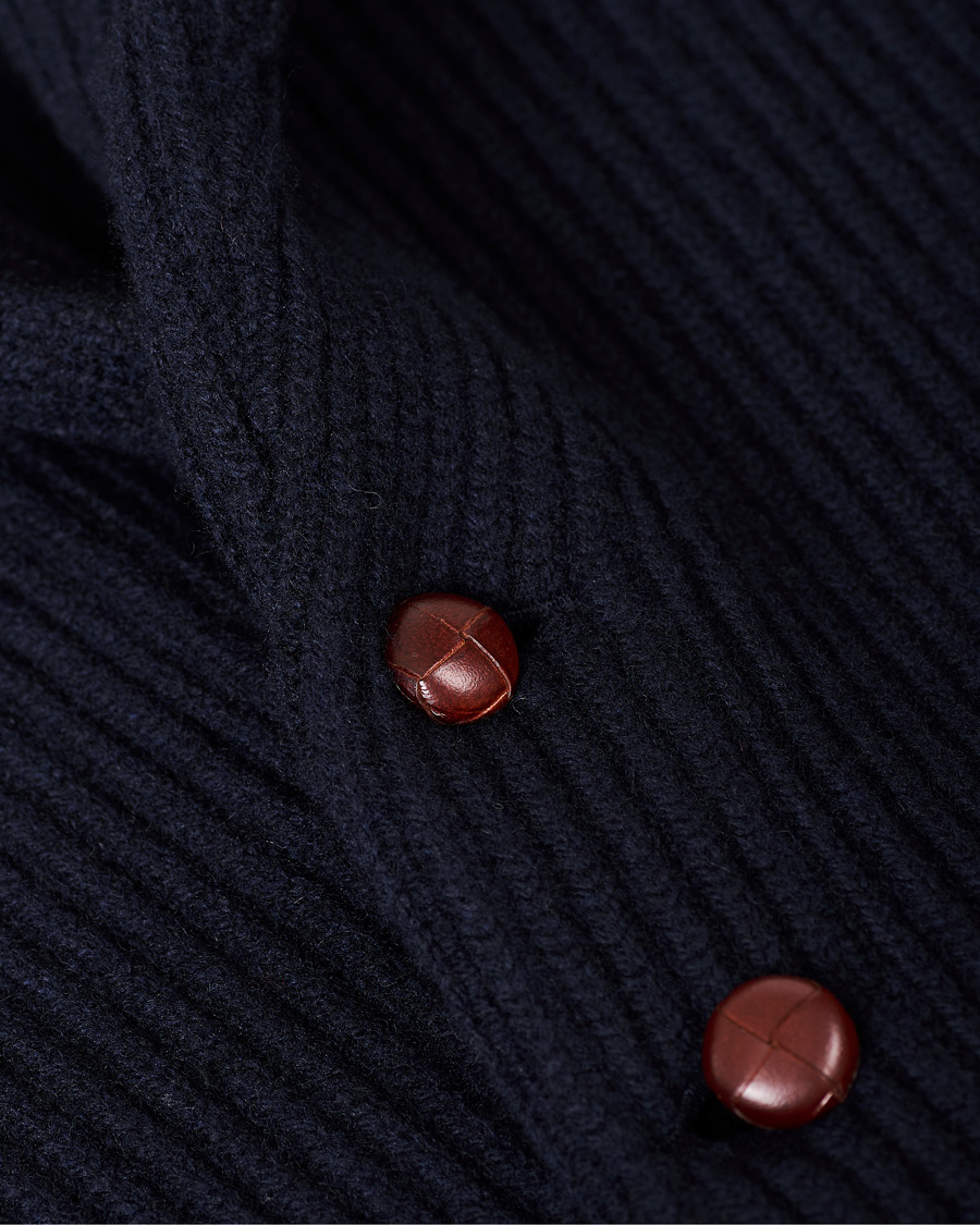 Men | Sweaters & Knitwear | Drake's | Shawl Collar Rib Cardigan Navy