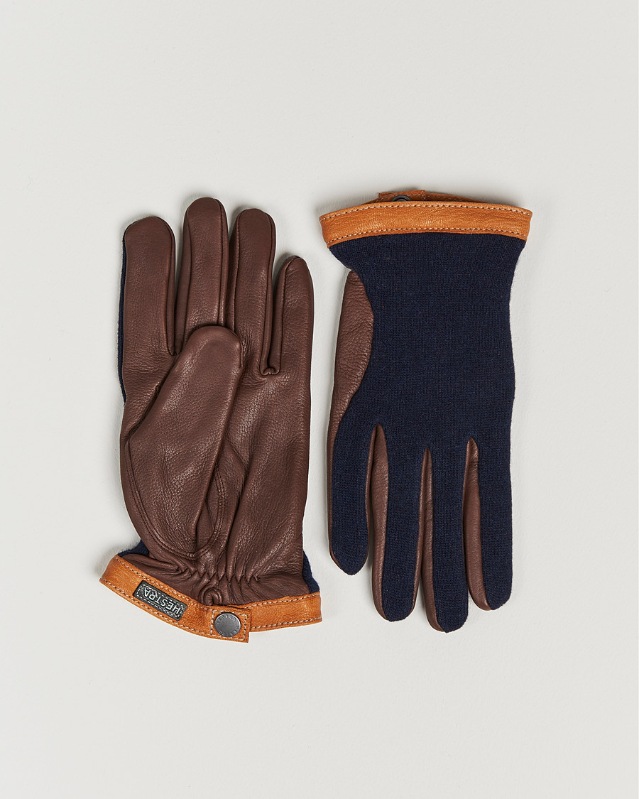 Men | Gloves | Hestra | Deerskin Wool Tricot Glove Blue/Brown
