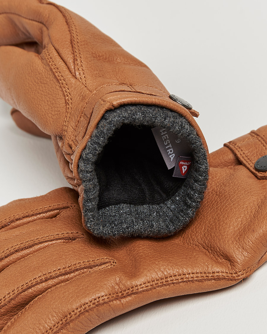 Men | Gloves | Hestra | Utsjö Fleece Lined Buckle Elkskin Glove Cognac