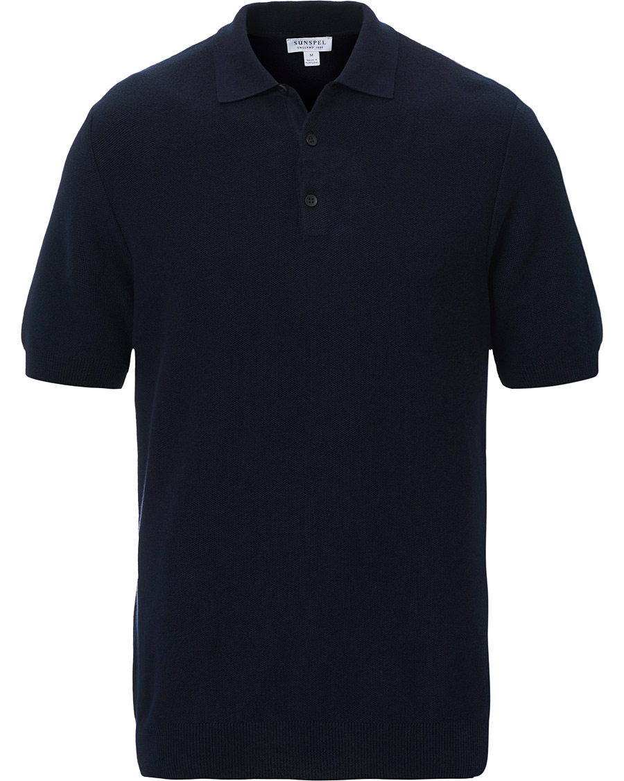 Men | Polo Shirts | Sunspel | Fine Texture Polo Navy