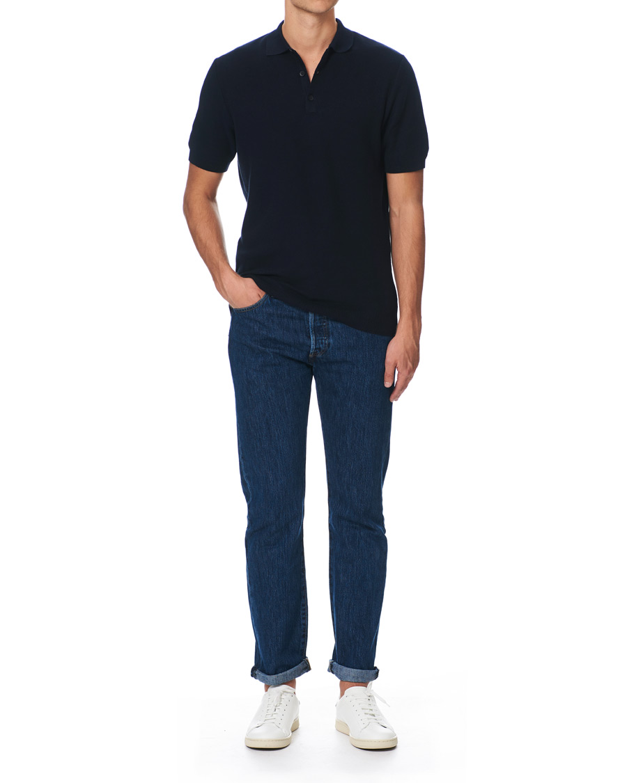 Men | Polo Shirts | Sunspel | Fine Texture Polo Navy