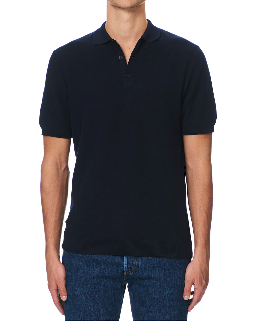 Men | Polo Shirts | Sunspel | Fine Texture Polo Navy