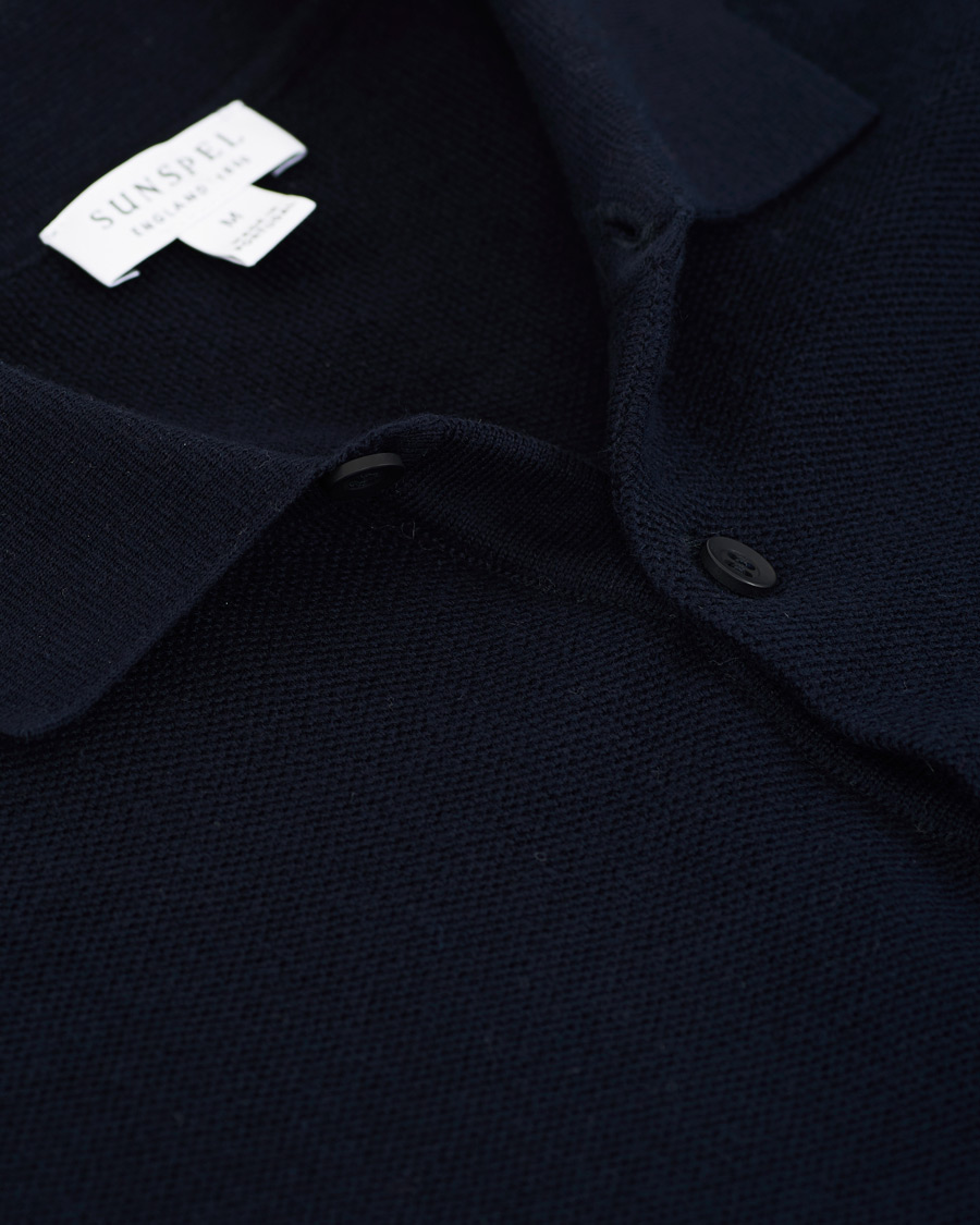 Men | Polo Shirts | Sunspel | Fine Texture Polo Navy