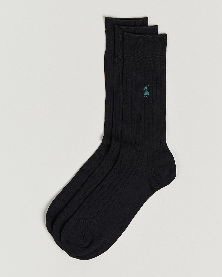 Men | Underwear & Socks | Polo Ralph Lauren | 3-Pack Egyptian Rib Crew Socks Black