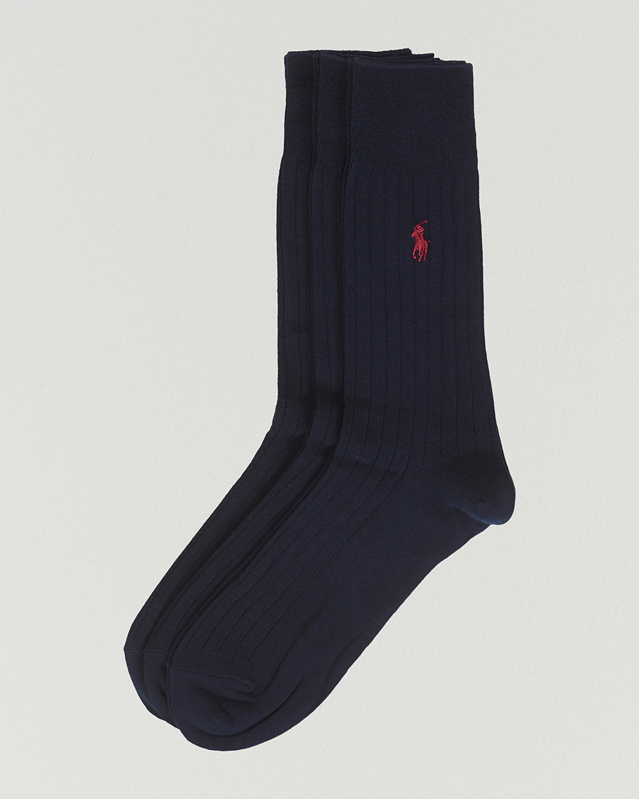 Men | Underwear & Socks | Polo Ralph Lauren | 3-Pack Egyptian Rib Crew Socks Navy