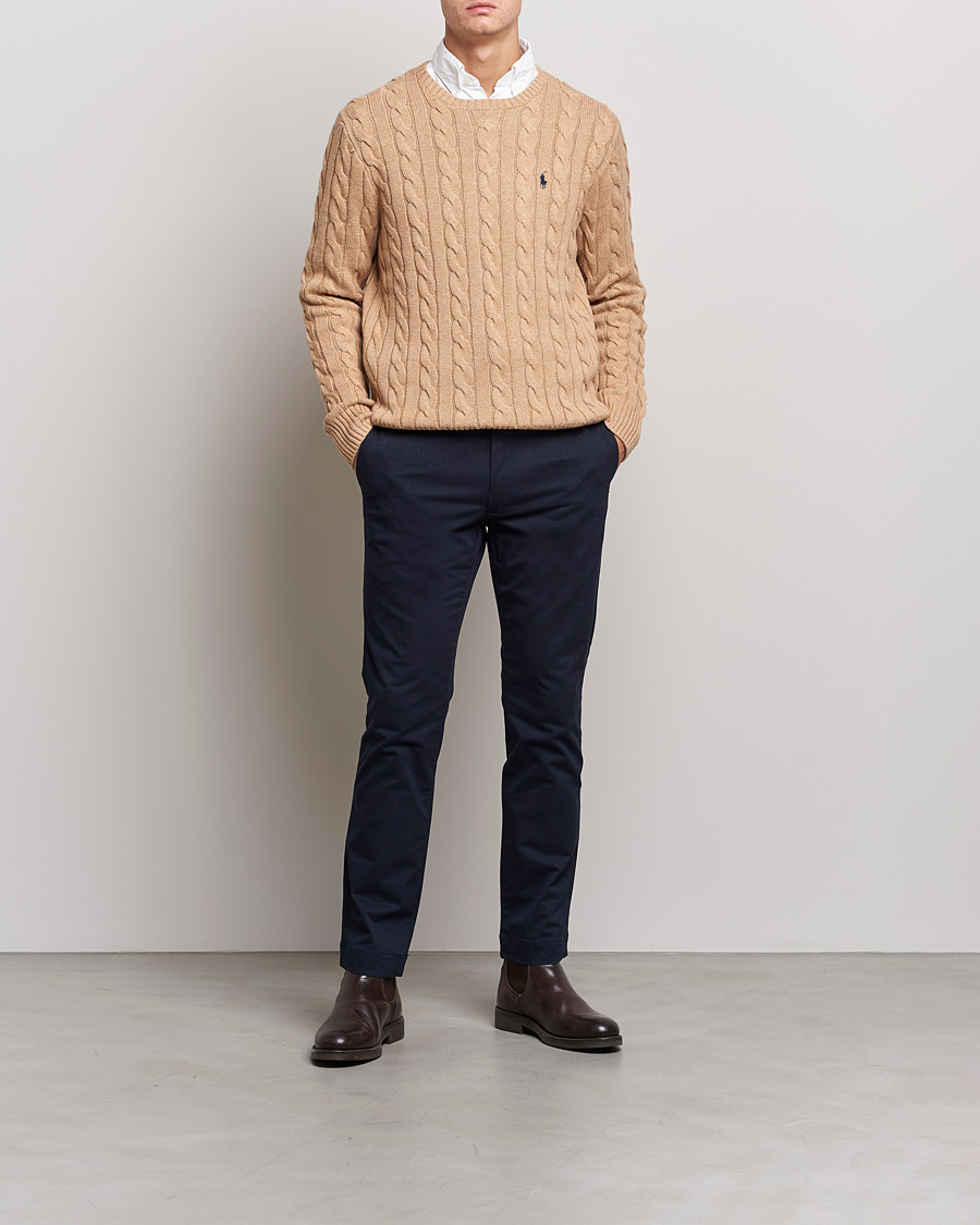Men | Sweaters & Knitwear | Polo Ralph Lauren | Cotton Cable Pullover Camel Melange