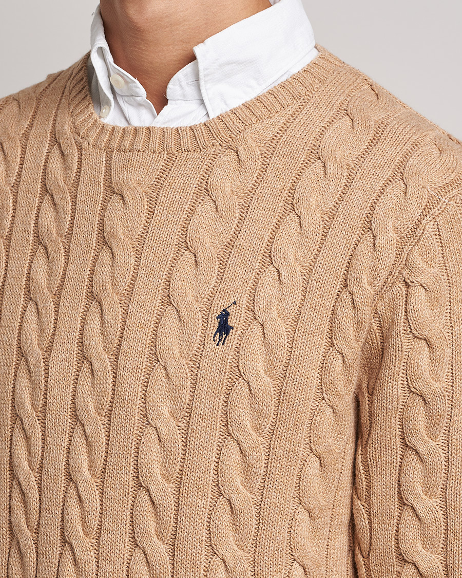 Men | Sweaters & Knitwear | Polo Ralph Lauren | Cotton Cable Pullover Camel Melange