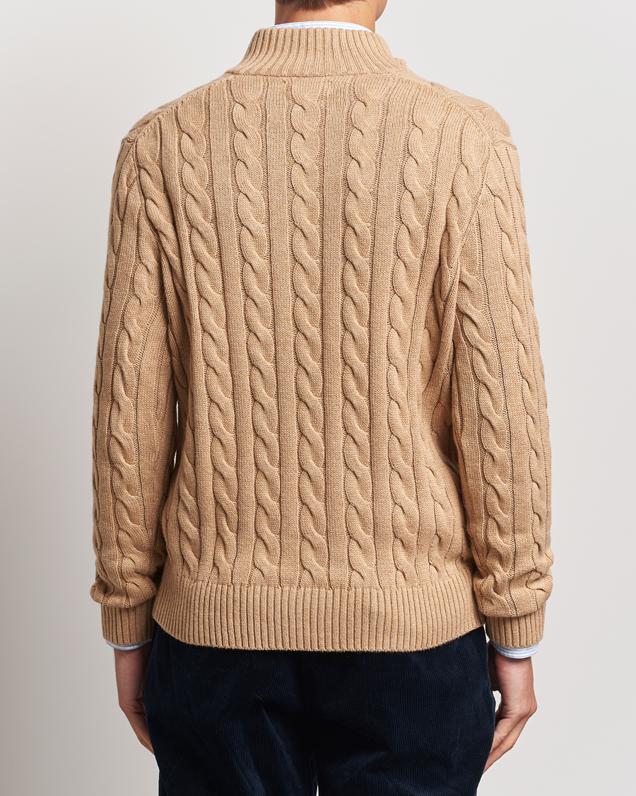 Men | Sweaters & Knitwear | Polo Ralph Lauren | Cotton Cable Half Zip Camel Melange