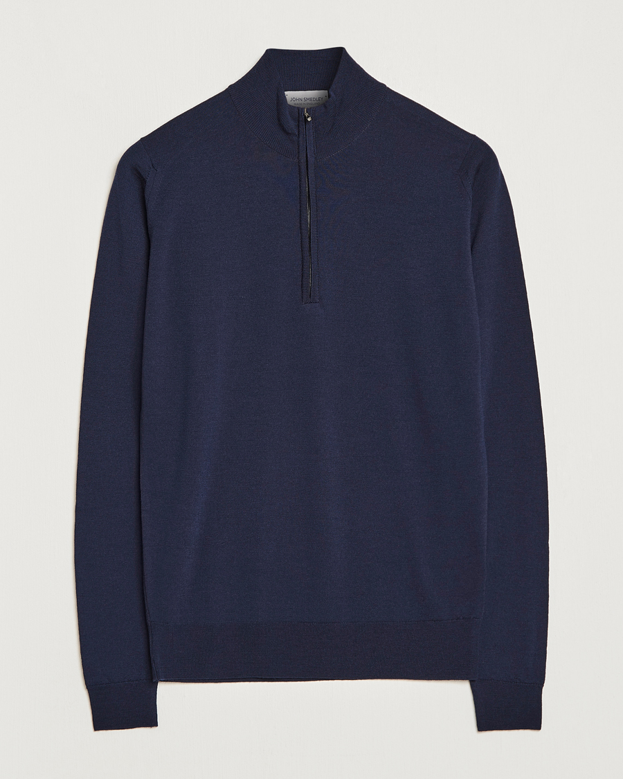 Men | Sweaters & Knitwear | John Smedley | Barrow Extra Fine Merino Half Zip Midnight