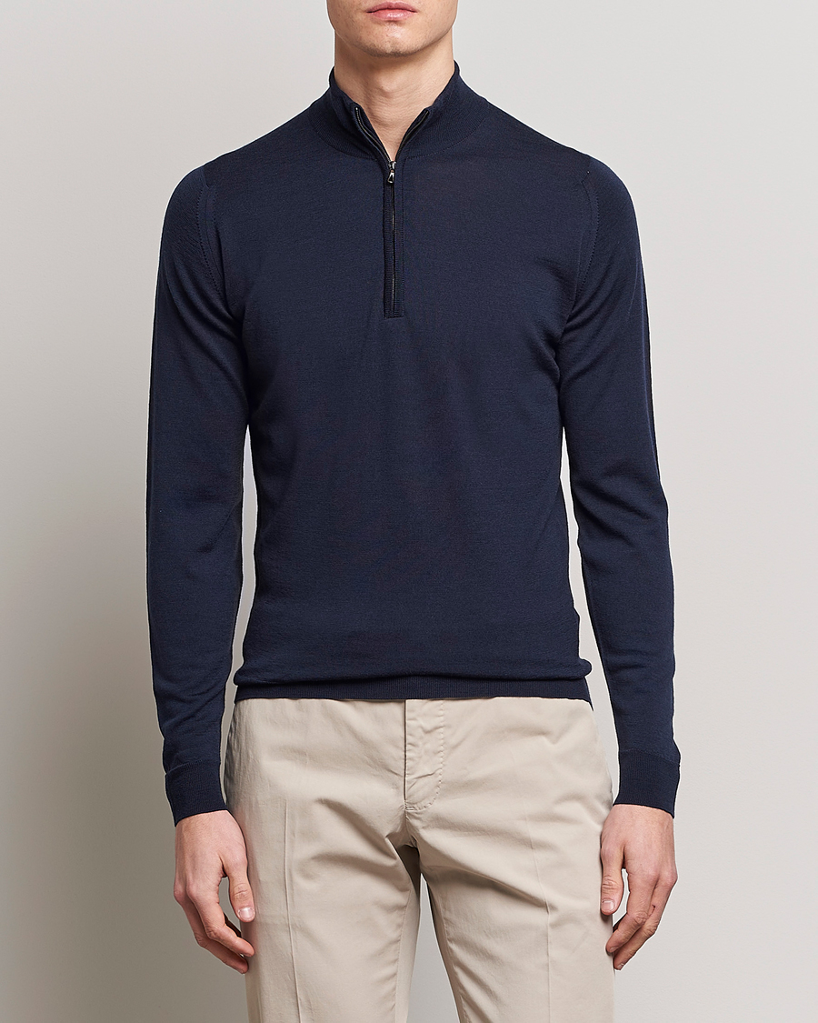 Men | Sweaters & Knitwear | John Smedley | Barrow Extra Fine Merino Half Zip Midnight