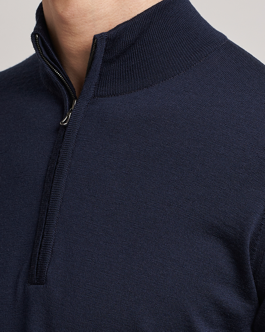 Men | Sweaters & Knitwear | John Smedley | Barrow Extra Fine Merino Half Zip Midnight