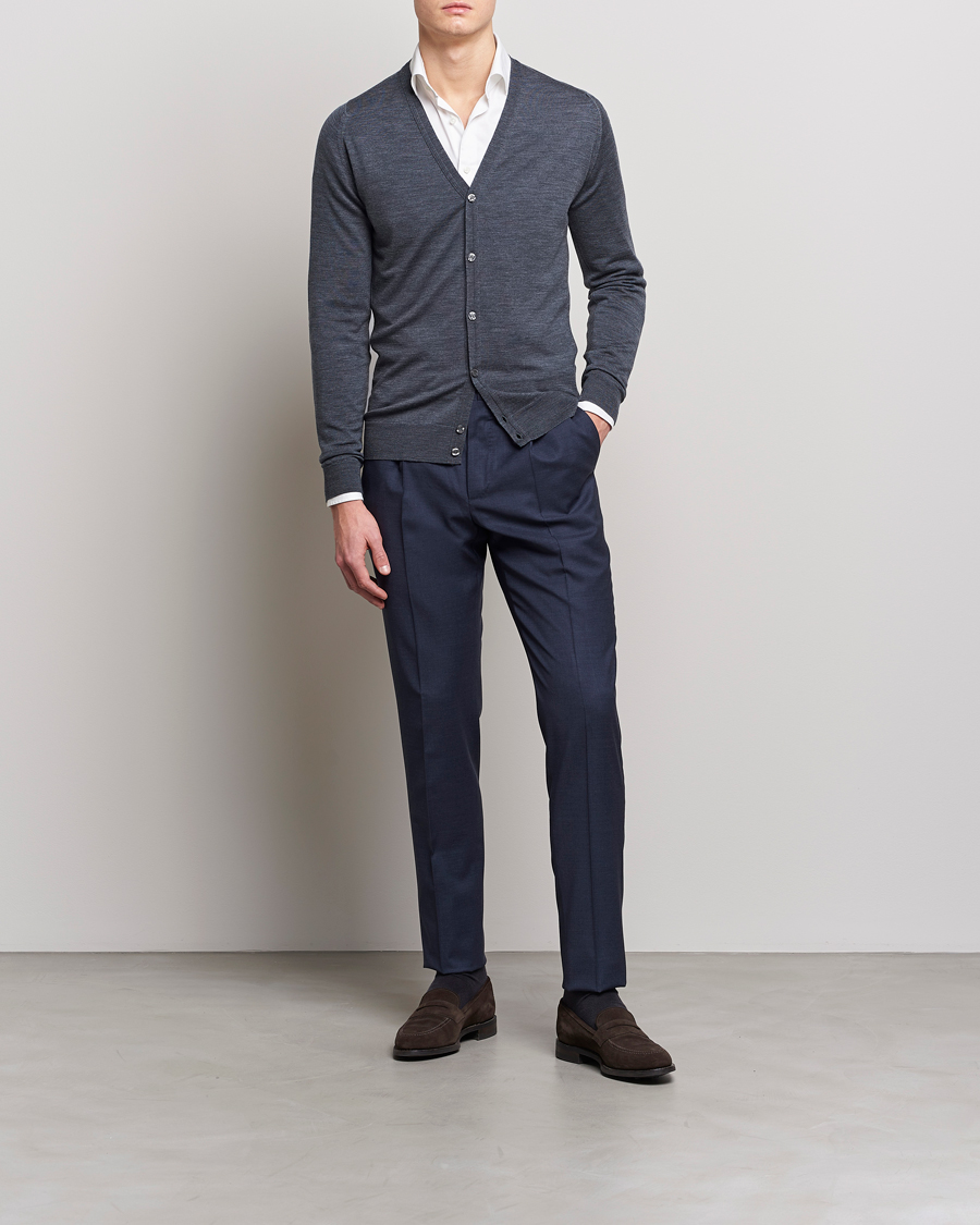 Men | Sweaters & Knitwear | John Smedley | Petworth Extra Fine Merino Cardigan Charcoal