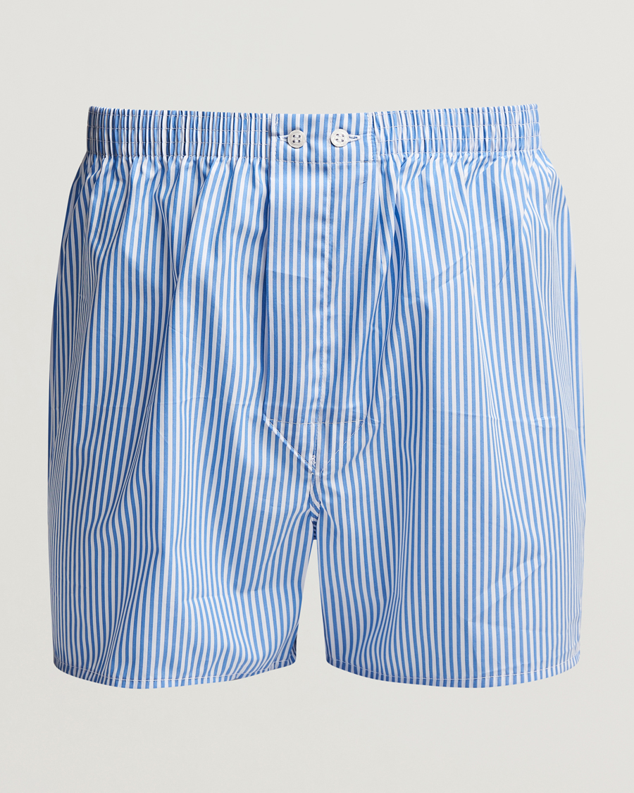 Men | Underwear & Socks | Derek Rose | Classic Fit Cotton Boxer Shorts Blue Stripe