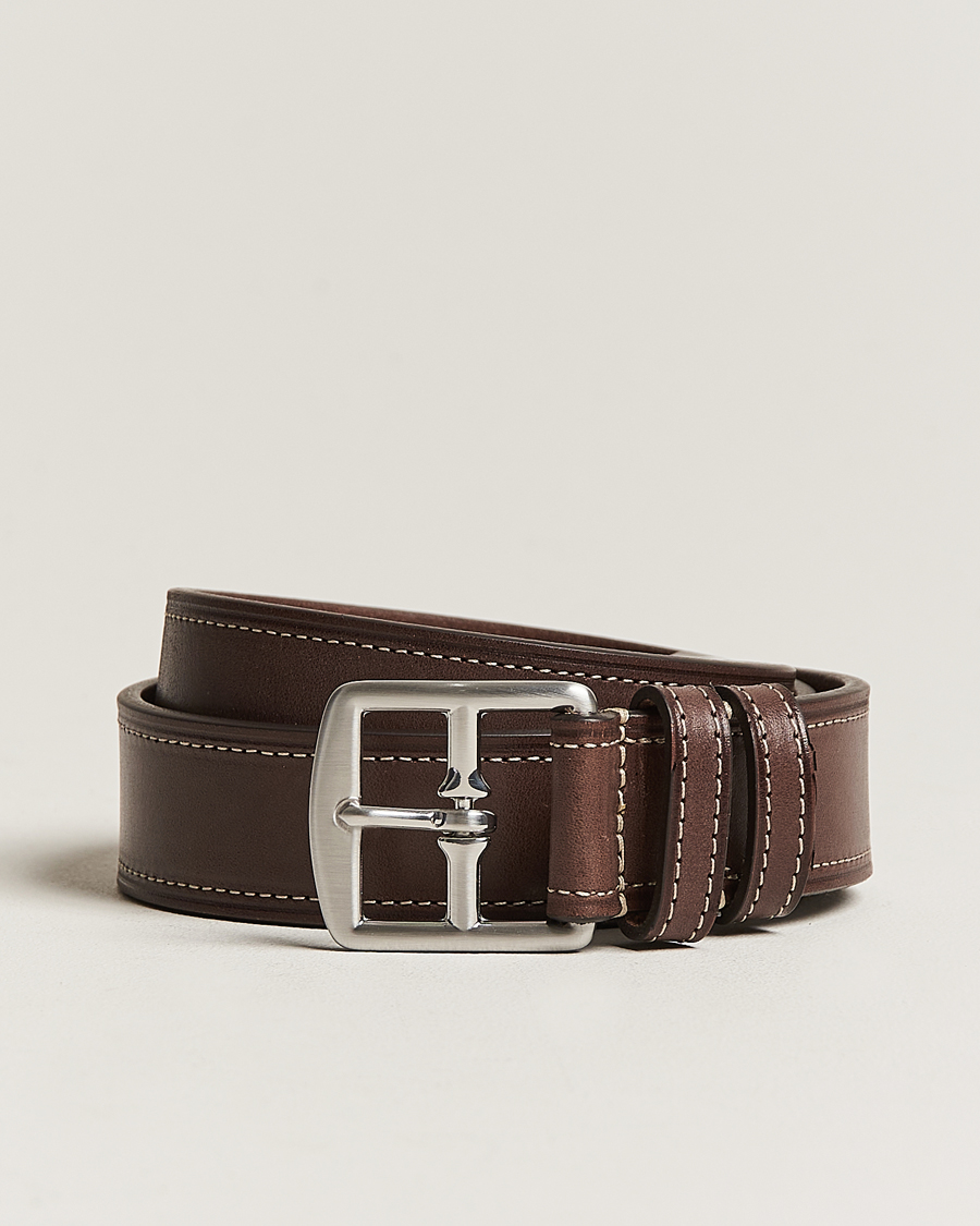 Men | Belts | Anderson's | Bridle Stiched 3,5 cm Leather Belt Brown