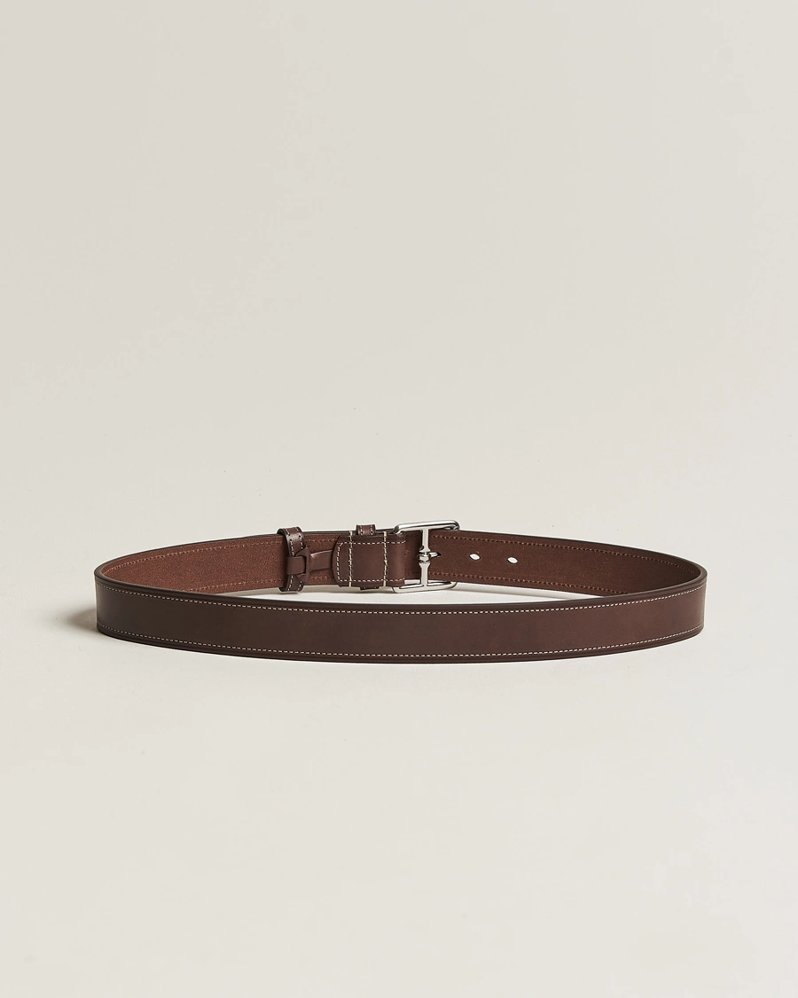 Men | Belts | Anderson's | Bridle Stiched 3,5 cm Leather Belt Brown
