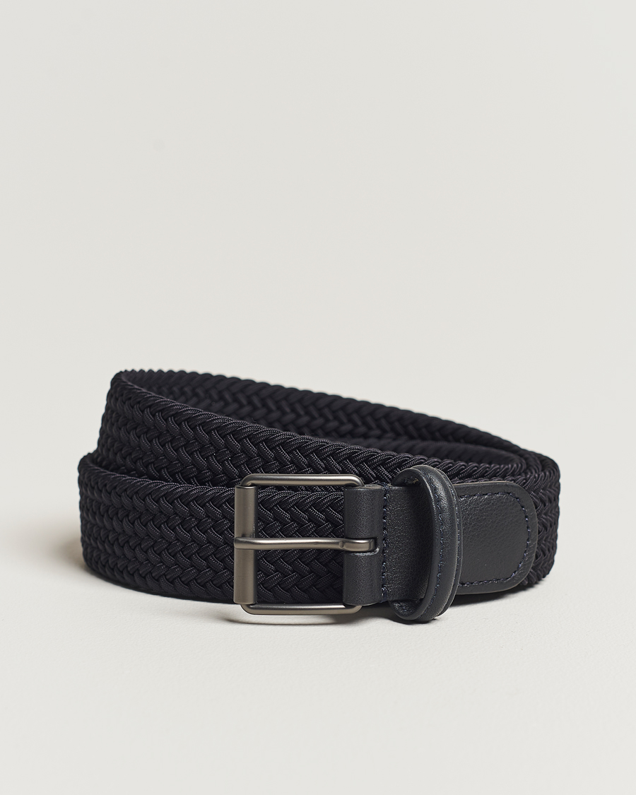 Men | Belts | Anderson's | Elastic Woven 3 cm Belt Navy