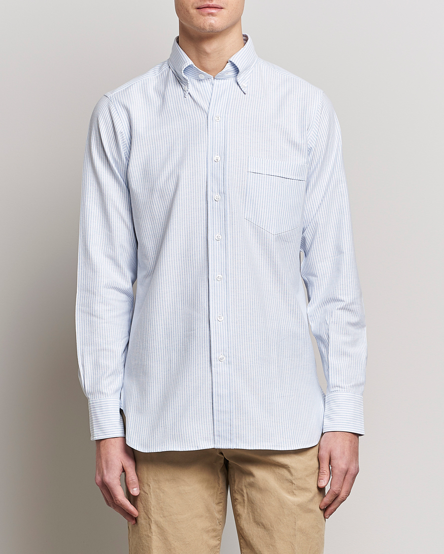 Men | Shirts | Drake's | Striped Button Down Oxford Shirt Blue