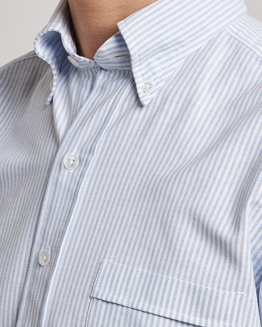 Men | Shirts | Drake's | Striped Button Down Oxford Shirt Blue