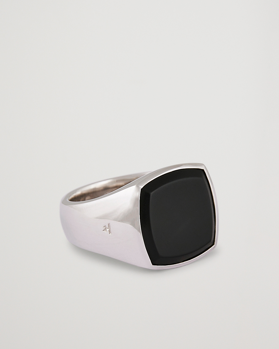Men | Jewellery | Tom Wood | Cushion Black Onyx Ring Silver