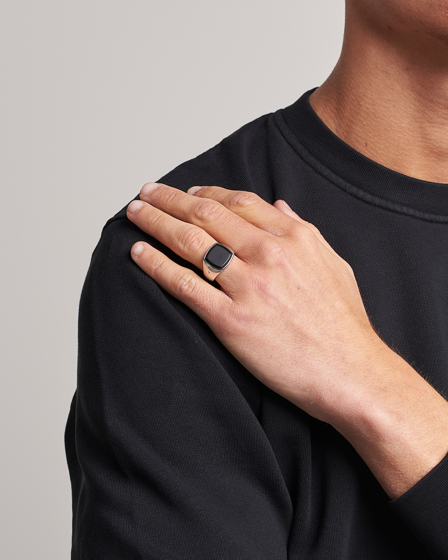 Men | Jewellery | Tom Wood | Cushion Black Onyx Ring Silver
