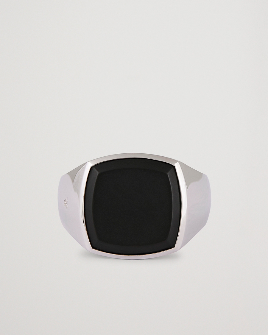 Men | Jewellery | Tom Wood | Cushion Black Onyx Ring Silver